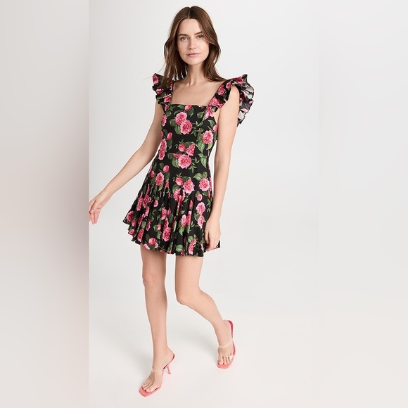 Alice + Olivia Ginny Ruffle Sleeve Romantic Floral Print Mini Dress Size 6 - Picture 4 of 12